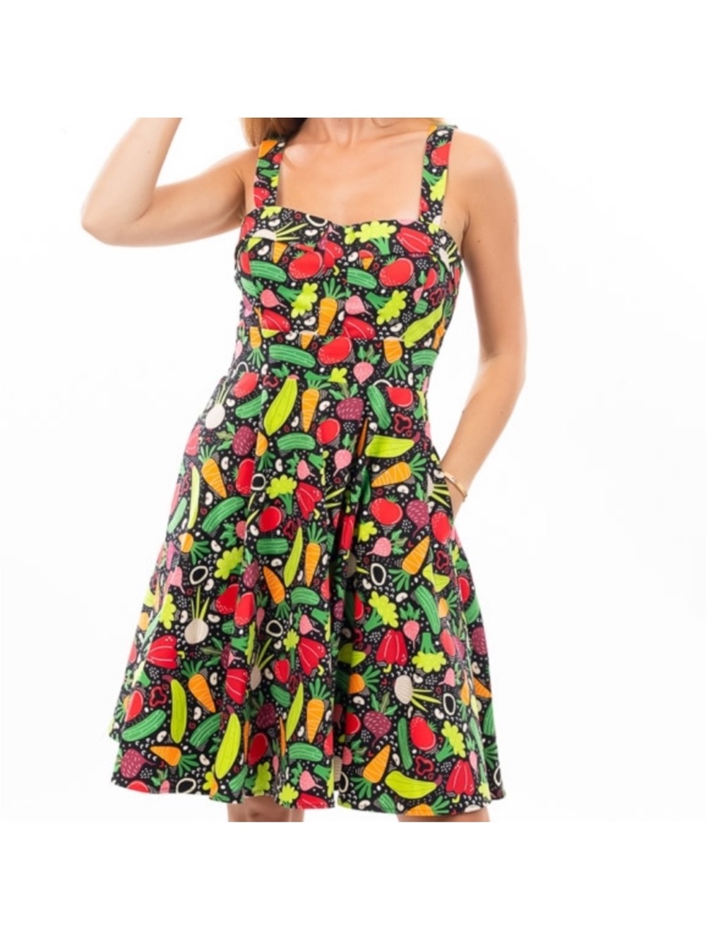 EVA ROSE Halter veggie Vegetable vintage print Dress pin-up fit and flare